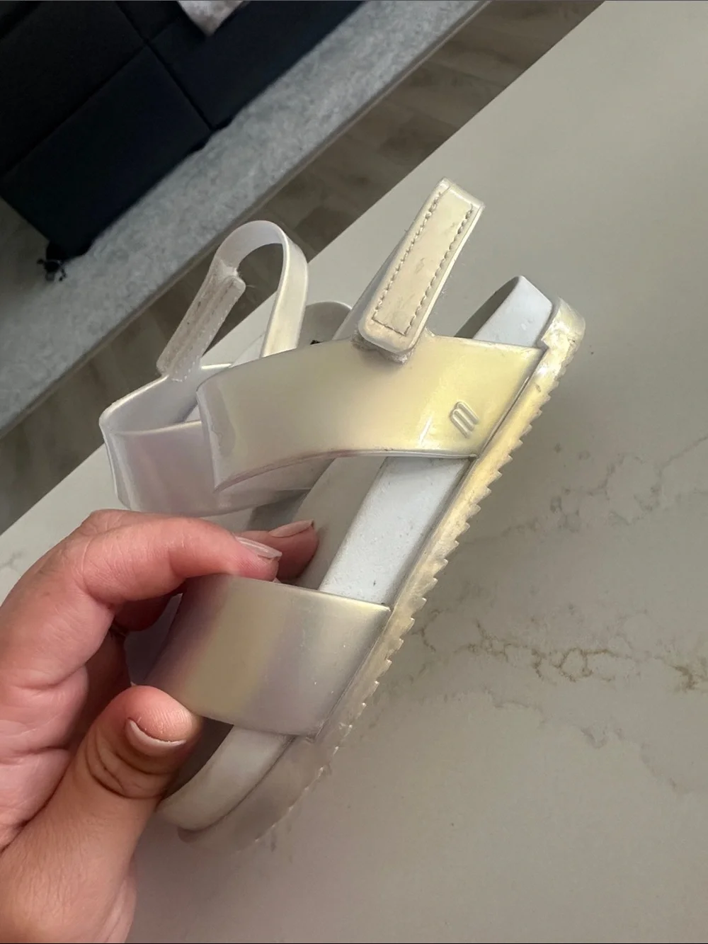 Mini Melissa White Iridescent Girls Sandals